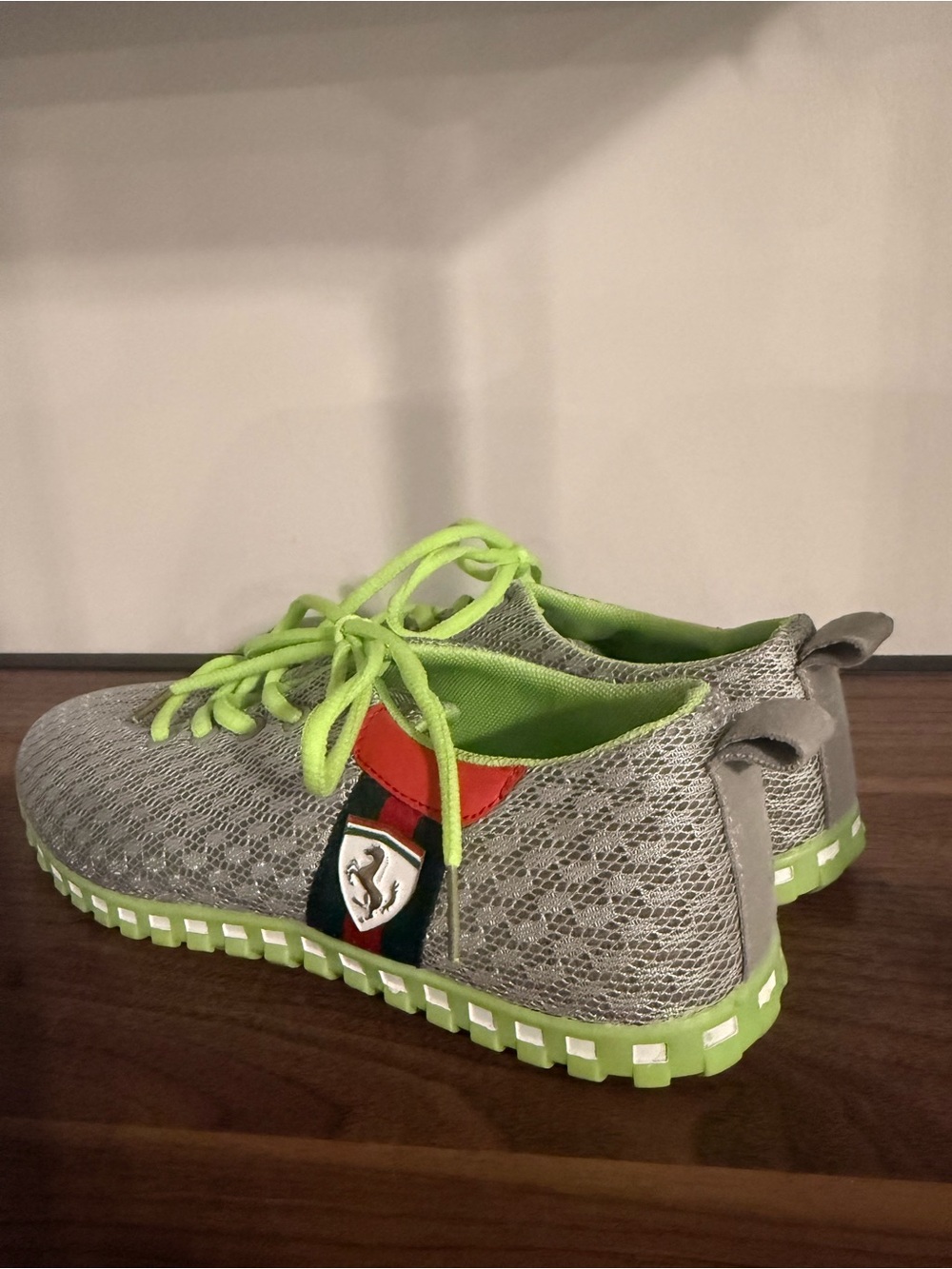 Ferrari Grey Sneakers with Neon Green and Red Accents